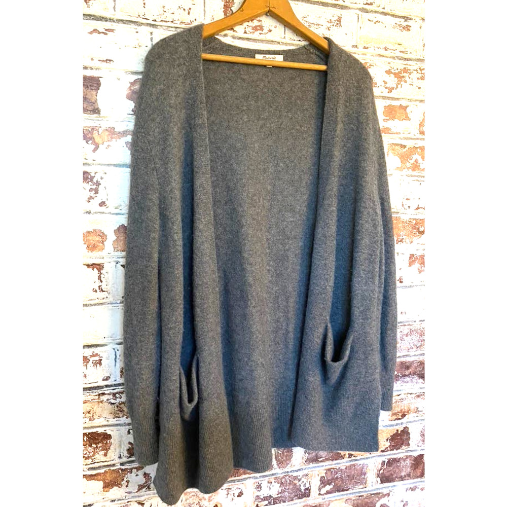 Madewell Cozy Walker Cozy Alpaca Wool Blend Open Cardigan w Pockets - Picture 4 of 10